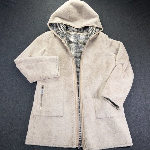 Roberto Bassi Coat Womesn Multicolor M 40 Faux suede & Fur Revirsable Hooded #99 - Picture 2 of 9